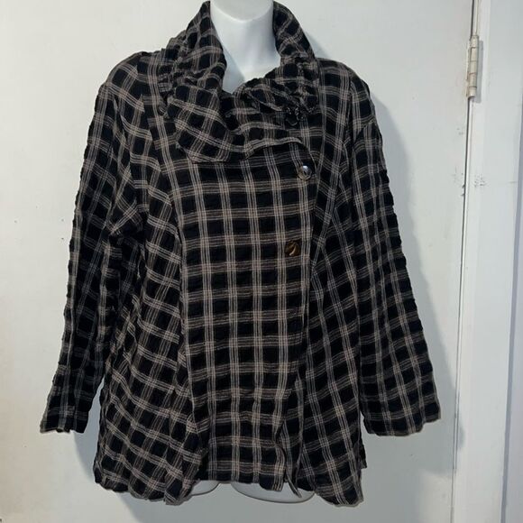 NICHE NILGUN DERMAN Plaid Lagenlook Asymmetrical Lightweight Over shirt-M - Picture 1 of 9